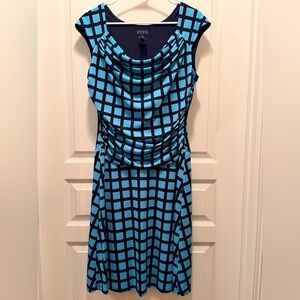Size 14 Enfocus Studio Blue and Black Grid Midi Dress